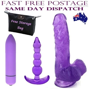 Dildo Bullet Vibrator Anal Bead Butt Plug Sex Toy Purple Women Big Suction Cup - Picture 1 of 11