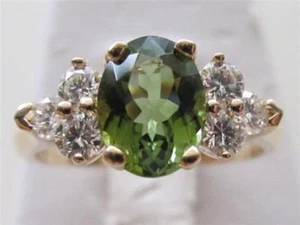 Kristina Designer 14k. Ring Gelbgold natürlicher grüner Turmalin & Diamant - Bild 1 von 10