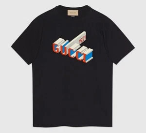 Authentic GUCCI BLACK 3D 1921 LOGO PRINT T SHIRT TEE MEDIUM 771758 XJF69 1152 M - Picture 1 of 11