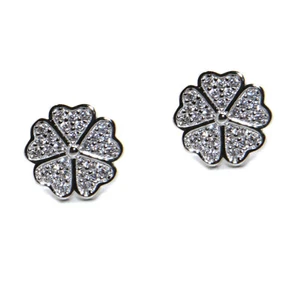 orecchini argento 925 fiore petali pave' zirconi bianchi brillanti donna bottone - Foto 1 di 4