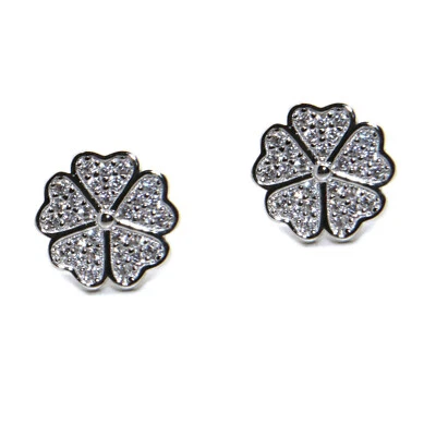 orecchini argento 925 fiore petali pave' zirconi bianchi brillanti donna bottone - Immagine 1 di 4