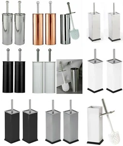 NEW SET OF 2 STAINLESS STEEL TOILET BATHROOM CLEANING BRUSH FREE STANDING HOLDER - Picture 1 of 14