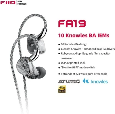 Auriculares intrauditivos FiiO FA19 10 Knowles armadura equilibrada con cable de plata pura - Imagen 1 de 4