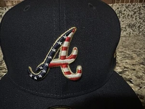 Atlanta Braves USA Stars & Stripes Americana Baseball Hat Fitted Cap July 4th - Picture 1 of 6