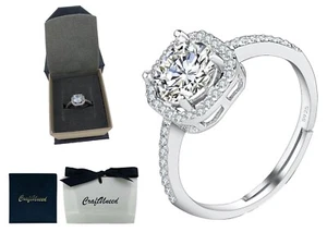 Craftuneed adjustable four prong faux diamond ring 925 silver women men gift - Picture 1 of 8