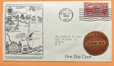 First Day Cover FDC 1927 08/03 Rome, NY 2c Revolution War Red Gold Rome Seal - Image 1 of 3