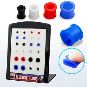 Display stand with assorted size and color silicon flexible flesh tunnel plugs - Picture 1 of 1
