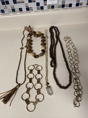 Lote de Collares Boho de Diseñador ALK Madera Dorada Borla Cristal Foto 1 de 4