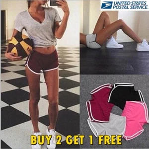 Women Yoga Shorts Running Gym Pants Sports Workout Beach Mid Waist Short US - Picture 1 of 12