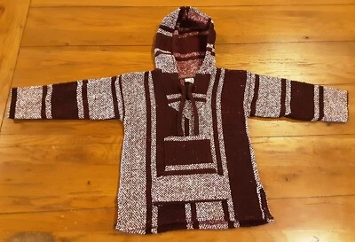Girls Baja Hoodie Jacket Burgundy Textile Fleece Pockets Mexican Size 8 Striped - Image 1 of 4