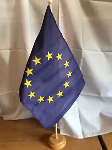 EUROPEAN UNION  FLOOR STANDING FLAG & WOODEN BASE - Picture 1 of 1