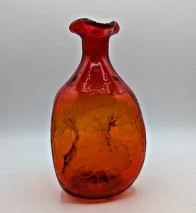 De colección Arte Vidrio Blenko MCM Crackle Mandarina Rojo Naranja Pellizco Decantador SIN Tapón - Imagen 1 de 8