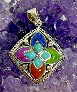 Large Designer NK Sterling Silver and Multi-Gemstone Pendant - Picture 1 of 6
