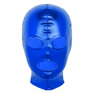 Women Men Wetlook Leather Full Face Mask Hood Open Mouth Headgear Party Hat - Picture 1 of 54