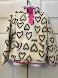 Cat And Jack Size Small 6 Girls Pullover Fleece White Pink Black Hearts - Picture 1 of 8