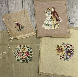 4 VINTAGE PETIT POINT NEEDLEPOINT CANVASES ￼TO FINISH - Picture 1 of 5