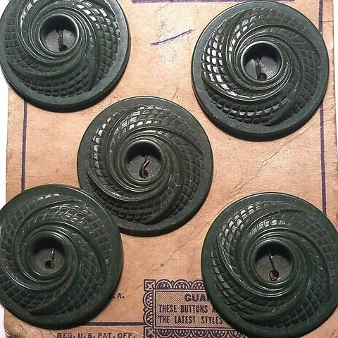 Hunter Green Matching Set of 5 Vintage 50's 60's Large 1"  Acrylic Buttons 5396 Cover
