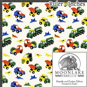 Trucks Cars Lorries Planes Repeat Pattern 100% Cotton 130gsm Sewing Fabric - Picture 1 of 3