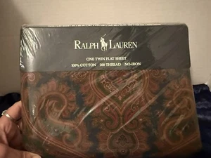 VINTAGE RALPH LAUREN ELIZABETH PAISLEY BLUE GREEN TWIN FLAT SHEET NOS - Picture 1 of 9