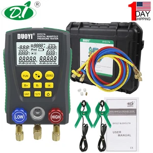 Refrigeration Manifold Gauge Set HVAC Vacuum Tempe Pressure Test R134A R1234 R23 - Picture 1 of 12