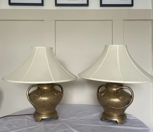 2 Vintage Gold Urn Lamps Bronze Country House Spelter Hollywood Regency Pair - Picture 1 of 8