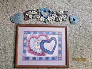 Vtg Home Interiors "Love is Homemade" Framed Print Picture & Welcome Plaque - Picture 1 of 4