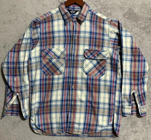 Camisa de franela grande Woolrich para hombre azul tostado a cuadros manga larga abotonada al aire libre - Imagen 1 de 11