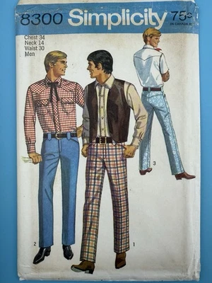 SIN CORTAR 1969 Simplicity 8300 Para hombres Camisa Chaleco Pantalones Costura Patrón Talla 34 Pecho 34 Foto 1 de 4