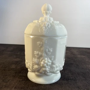 Vintage Westmoreland Paneled Grape -Milk Glass-Covered Candy Dish-6 3/4” Tall - Picture 1 of 13