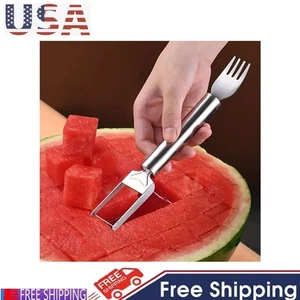 Stainless Steel Watermelon Cutter Slicer Fork 2-in-1 Fruit Cutting Artifact Tool - Picture 1 of 6