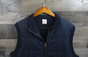 Gran Sasso Vest Mens 60 Navy Blue Wool Zip Up Made In Italy Sartorial Puffer - Picture 1 of 9