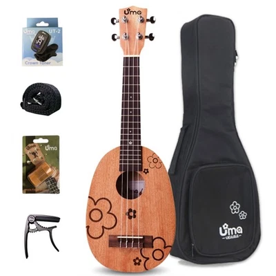 Uma Ukulele UKFL-03SCP Concert Pineapple, Solid Top, Tuner, Strap, Shaker, Capo - Image 1 of 4