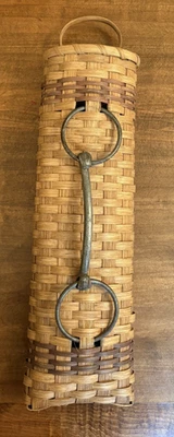 Wall Basket w/ Handle & Metal Horse Bit  19" Rustic Country Farmhouse Signed - Image 1 of 4