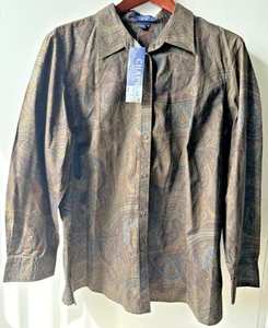 NUEVO CON ETIQUETAS Camisa Chaps Ralph Lauren Talla 2X Marrón Paisley Abotonada Larga Slv Algodón - Imagen 1 de 6