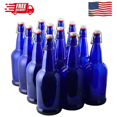Swing Top Glass Bottles , 33 oz – Pack of 12 , Blue Flip Top Glass Bottles - Image 1 of 4