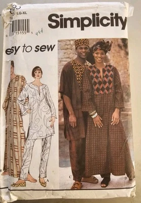 SIMPLICITY 8895 SEW PATTERN AFRICAN ETHNIC CAFTAN HEADWRAP HAT EASY LG-XL  - Image 1 of 4