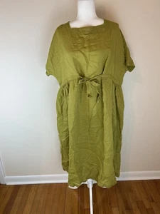 Buykud XL 100% reines Leinen Kleid Midi grün Lagenlook Prärie Bauer minimalistisch  - Bild 1 von 4