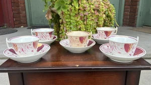 Antik 1840er Jahre Rosa Glanzgeschirr Teetasse & Untertasse Set (5) - Staffordshire - Bild 1 von 20