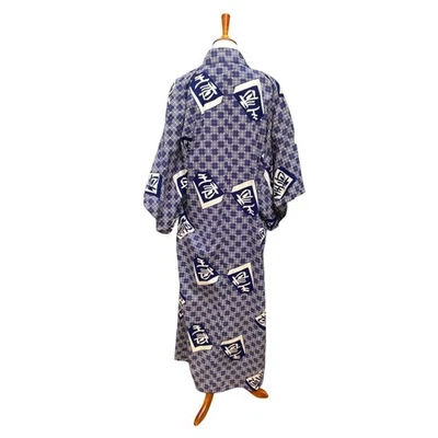Bata kimono asiática vintage japonesa índigo y marfil algodón Yukata para mujer talla única Foto 1 de 4