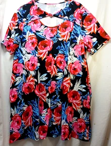Southern Stitch Women’s 2XL Floral Pocket Dress Black Pink Blue Short Sleeve NWT - Picture 1 of 12