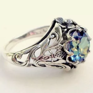 Anillo de compromiso de boda de plata 925 de plata 925 de 2,3 quilates aguamarina para mujer y hombre - Imagen 1 de 3