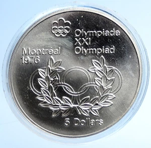 1974 CANADA UK Elizabeth II Olympics Montreal RINGS BU Silver $5 Coin i107762 - Picture 1 of 3