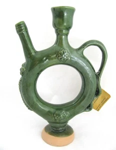 Antique Kale Green Round Decanter Carafe Pottery Vtg Ceramic Antique Art Deco - Picture 1 of 11