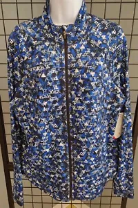 Exertek Activewear Jacket Woman's Size Large Geo Blue Full Zip Light Weight Top - Picture 1 of 10