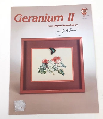 Vtg 1986 Geranium II Counted Cross Stitch Janet Powers Watercolors Green Co #561 - Image 1 of 4