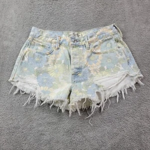 Free People Shorts Womens 26 Floral Cut Off We the Free Good Vibes Denim Jorts - Picture 1 of 10