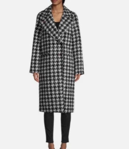 AVEC LES FILLES Houndstooth Button-Front Coat Black White Large NWT $299 *READ - Picture 1 of 15