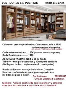 VESTIDORES A MEDIDA, Armarios abiertos sin puertas (precio de cada metro) - Imagen 1 de 4