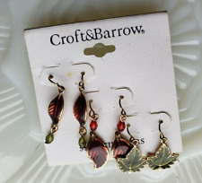 Croft & Barrow Earrings Enamel Dangling Leaves 3 Pairs Of Pierced Ear Jewelry