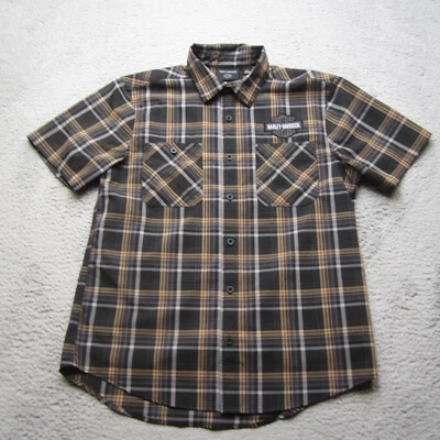 Harley Davidson Shirt Men L Brown Button Up Performance Motorcycle Biker Riding - Image 1 of 4